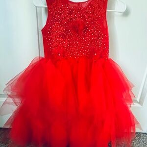 Red Beaded Tulle Party Dress